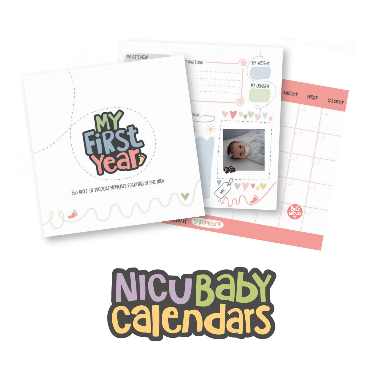 NICU Baby Calendars for first year. My First Year NICU Calendar baby calendar for 365 days of precious memories starting in the NICU to document baby's daily activities for the full first year with over 200 milestone stickers