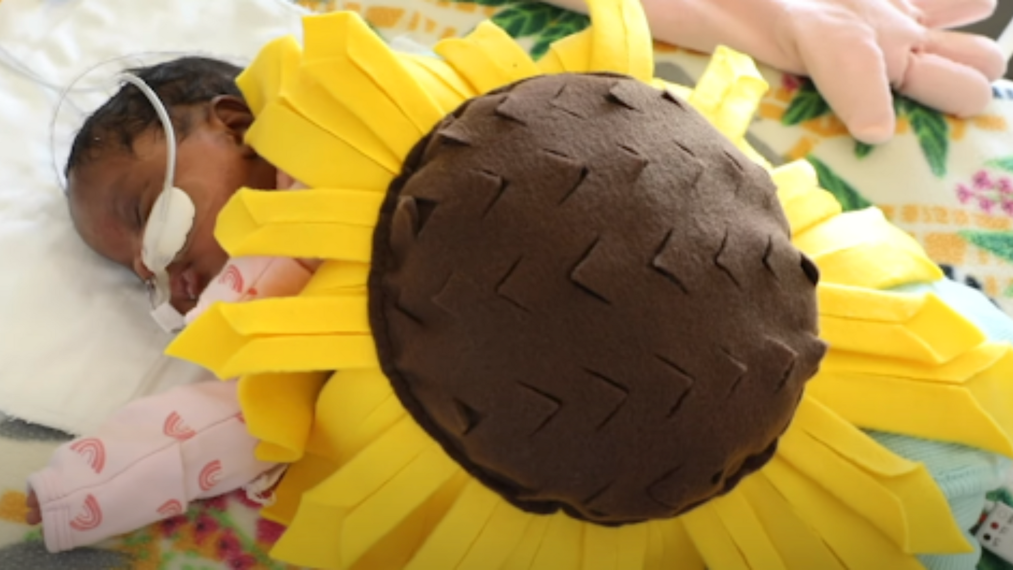 NICU baby in sunflower costume for Halloween