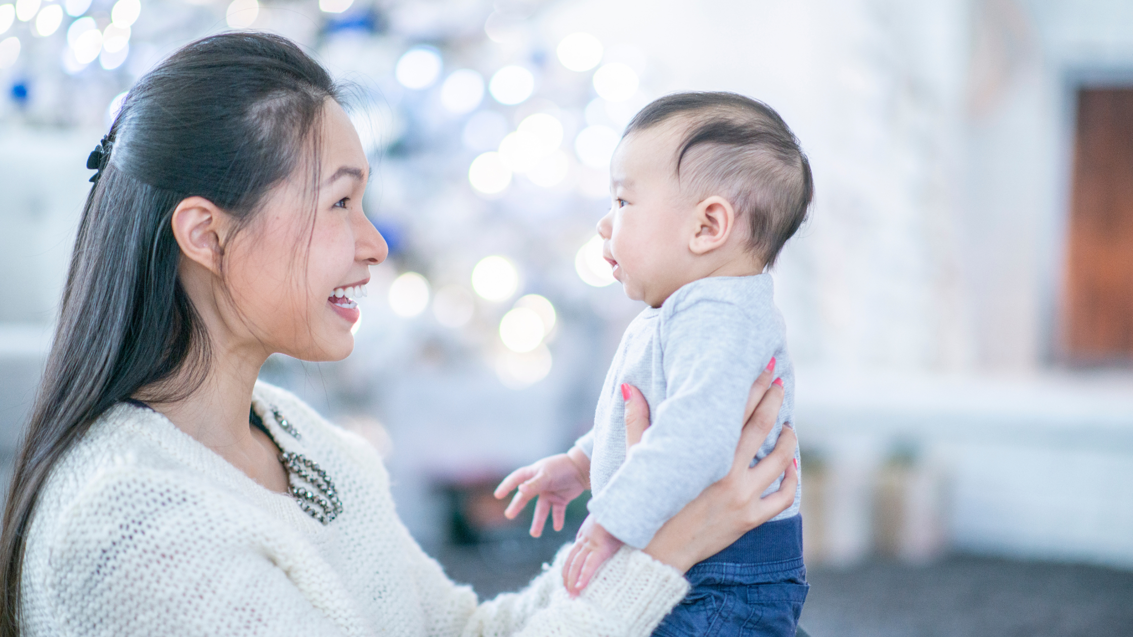 mother and infant during holidays, holiday lights, NICU holidays