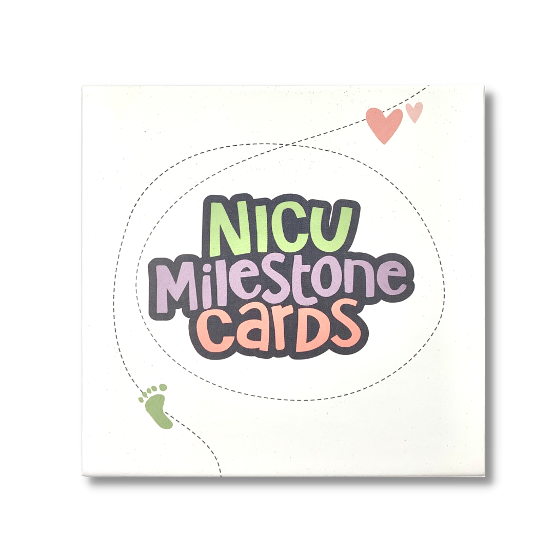 Box of NICU Milestone Cards flat lay image of top of box